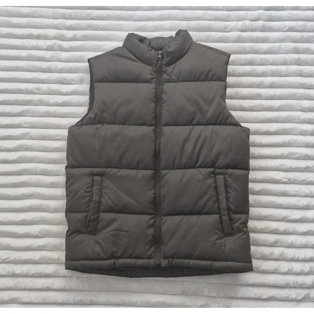 Old Navy Girls Puffer Vest Dark Olive Green Zip Quilted Sleeveless Size L 10-12